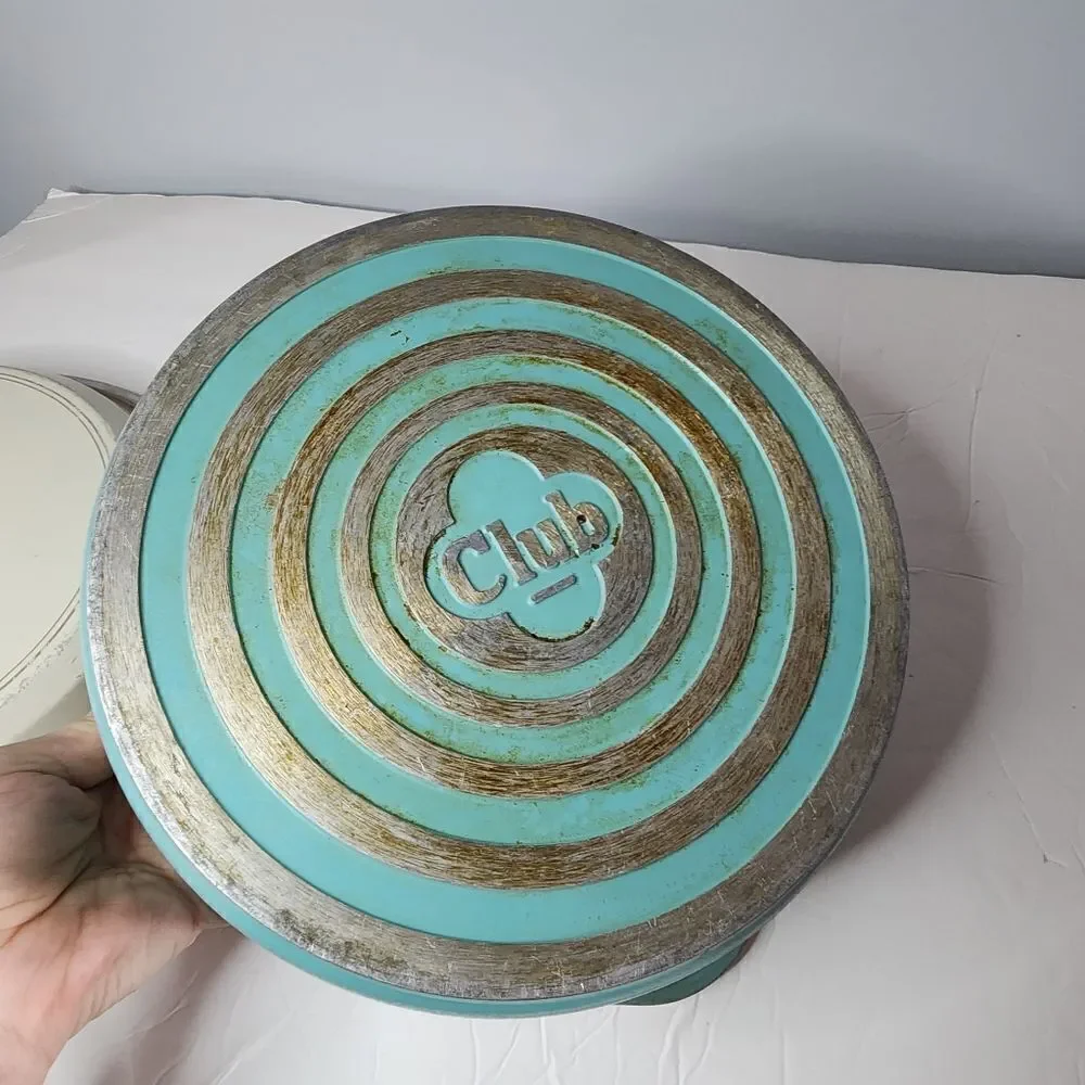 Vintage Club Aluminum Pot Dutch Oven 4 Qt Pan with Lid Turquoise/Teal/off white